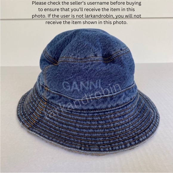 NEW Ganni Logo Organic Cotton Denim Bucket Hat XS/S main image 12